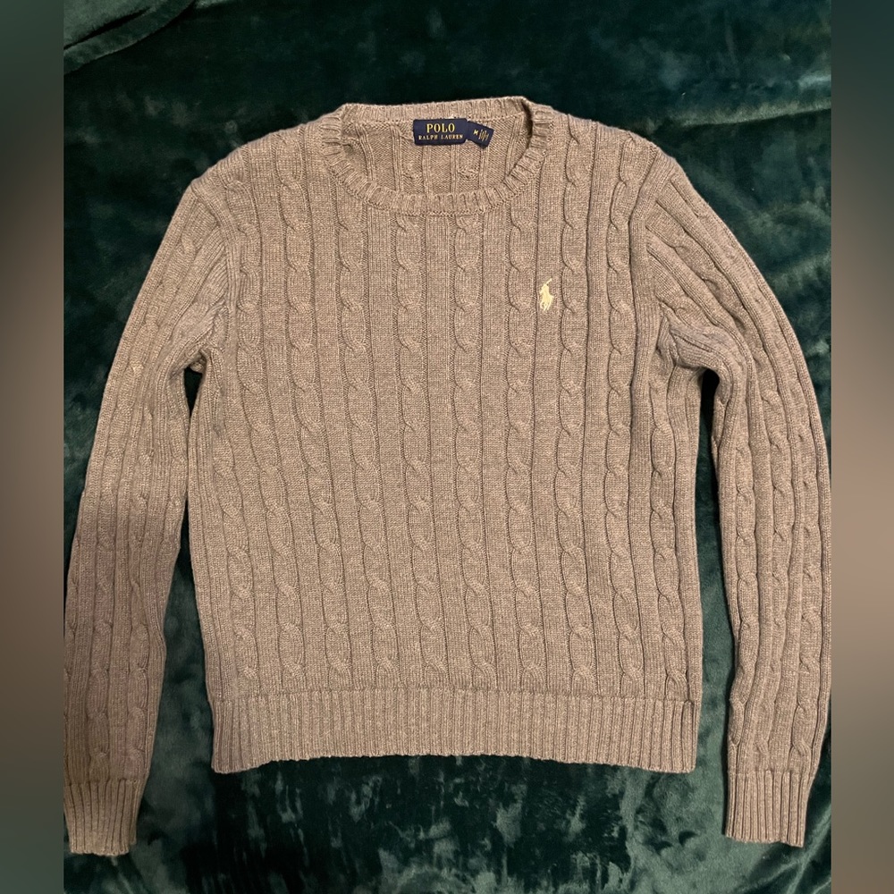 Polo by Ralph Lauren Cable Knit Crewneck Sweater in Grey